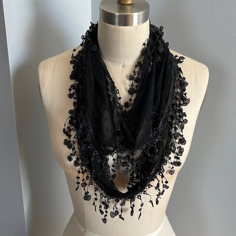 Black infinity scarf with hearts